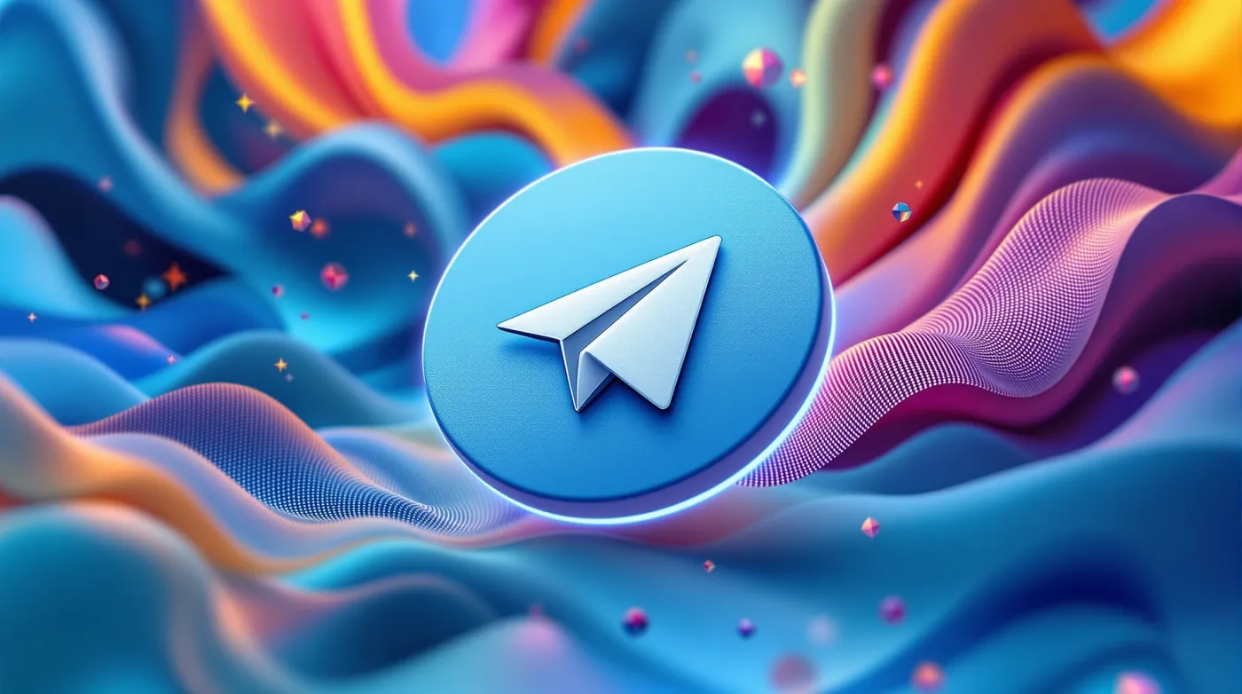 Telegram logo on colorful abstract 3D background